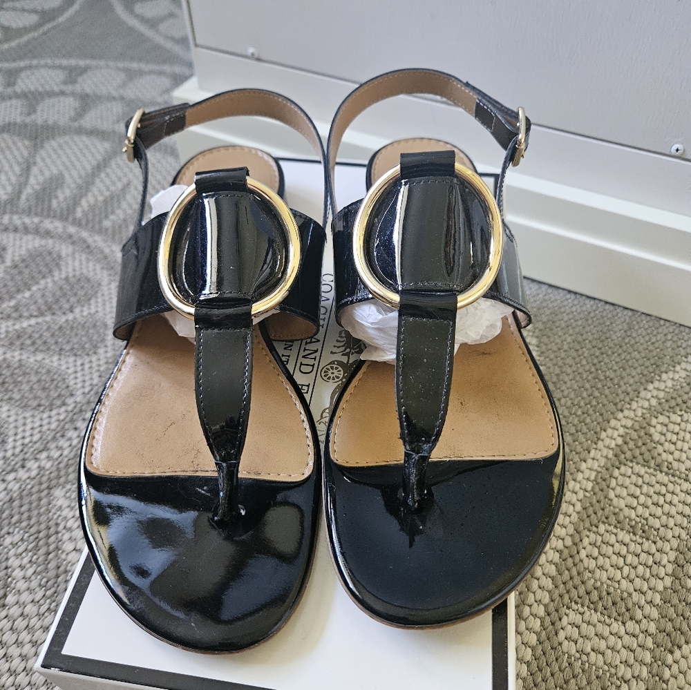Coach and Four Black Sandals with Gold Embellishment